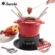 Stylish Red Cast Iron Enamel Cheese Fondue Set For All Styles
